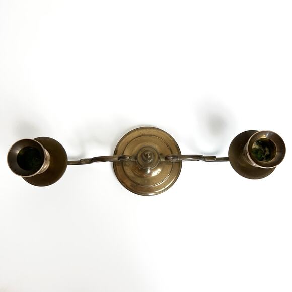 Antique 1880s Victorian Brass Double Arm Candelabra Ornate Scroll Candle Holder - Picture 6 of 11